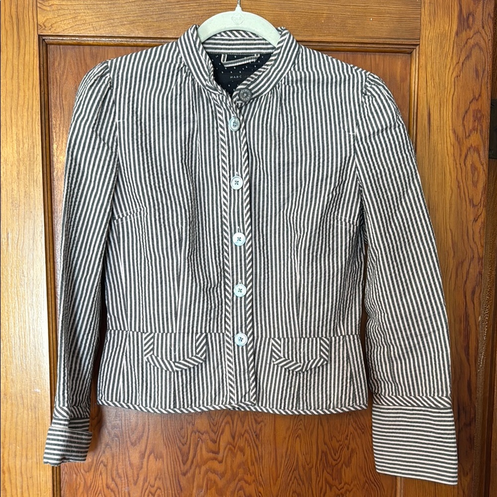 Marc Jacob’s Pink and Black Striped Seersucker Cotton Blazer Size 10